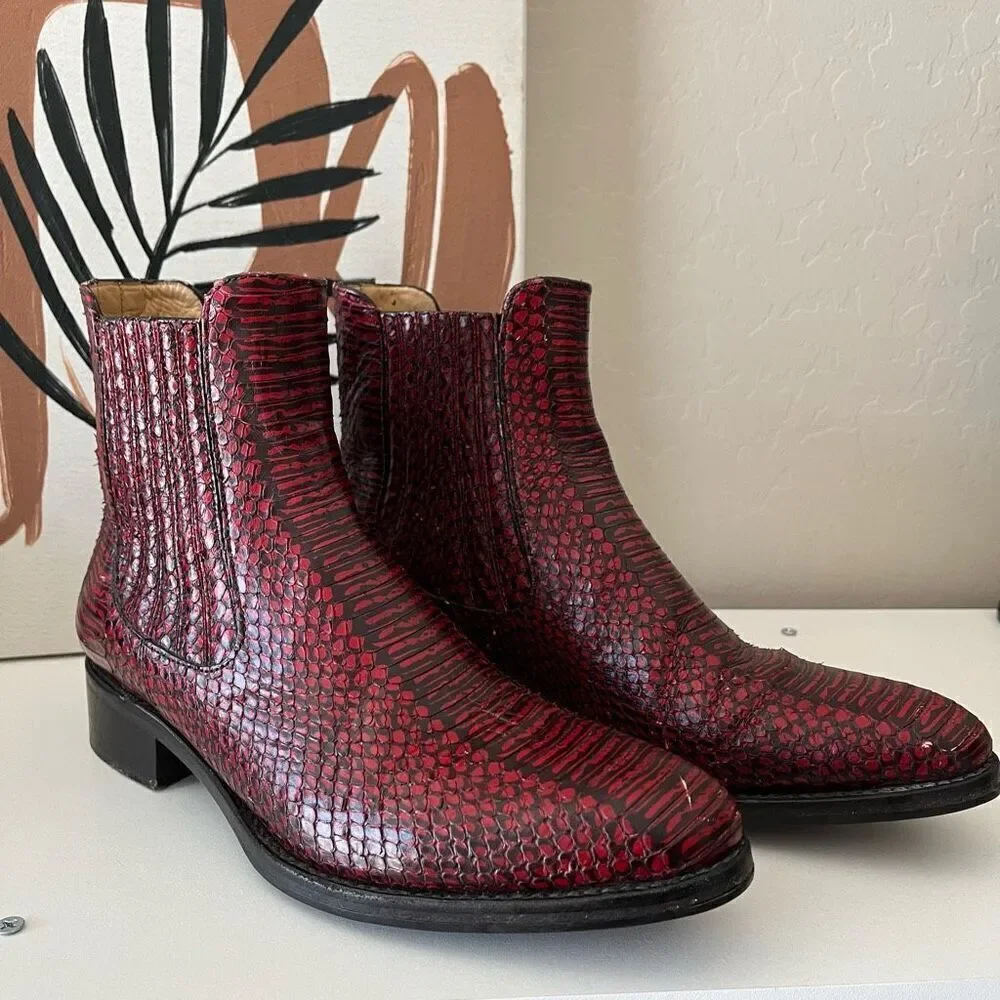 The Office of Angela Scott Mr Jagger Boots Leather Snakeskin Embossed Red Sz 37‎
